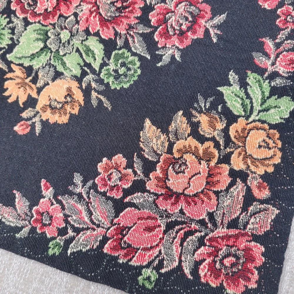 Vintage Tapestry Pillow Cover Floral Black Woven Zippered Square‎ Accent 15x15